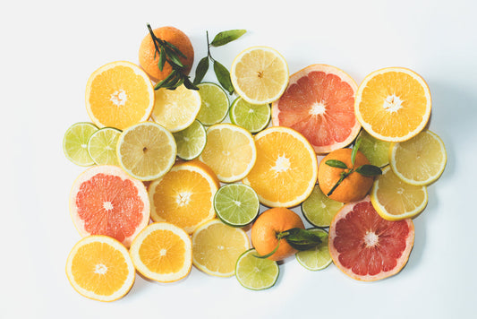 Sliced citrus fruit containing vitamin c