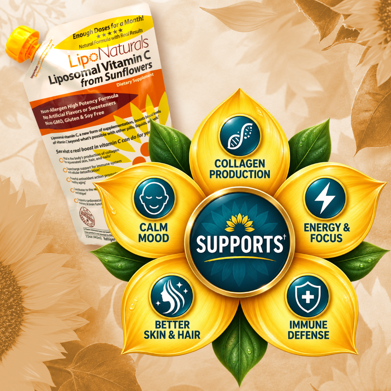 Lipo Naturals Liposomal Vitamin C from Sunflowers 15oz / 30 Daily Doses