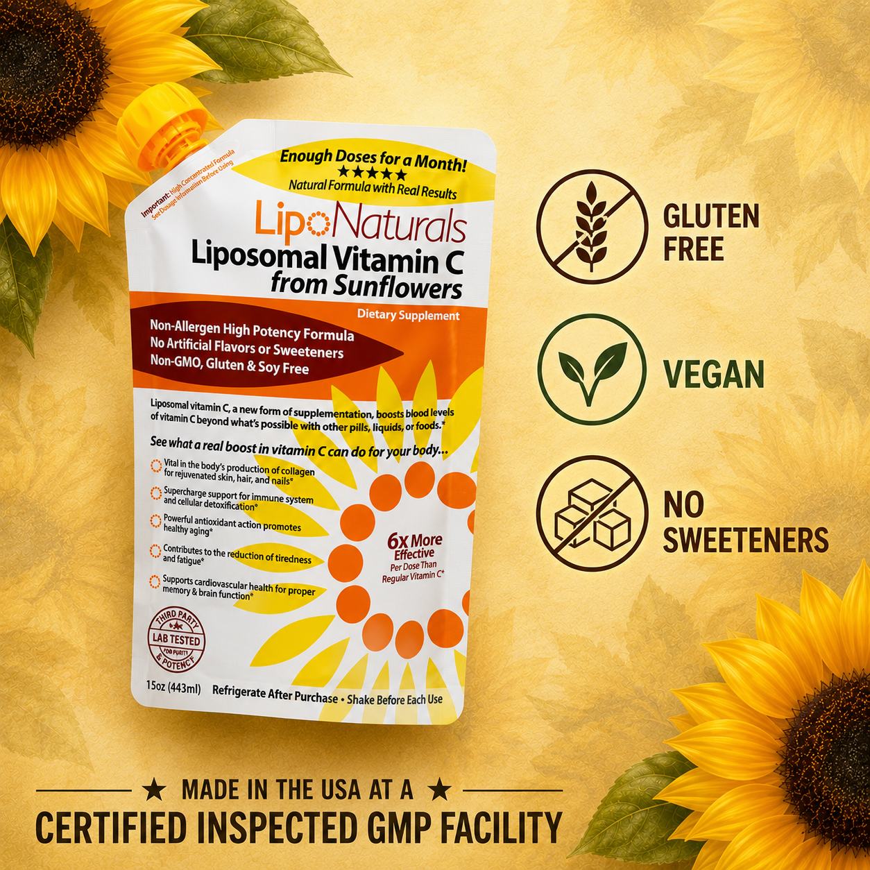 Lipo Naturals Liposomal Vitamin C from Sunflowers 15oz / 30 Daily Doses