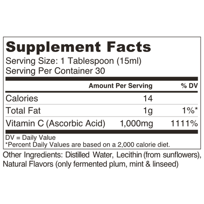 Lipo Naturals Liposomal Vitamin C - Supplement Facts label with 1000mg of Ascorbic Acid type Vitamin C