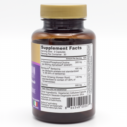 Supplement bottle labeled 'Cognition Support' by SunUp on a white background  with the Supplement Facts visible.